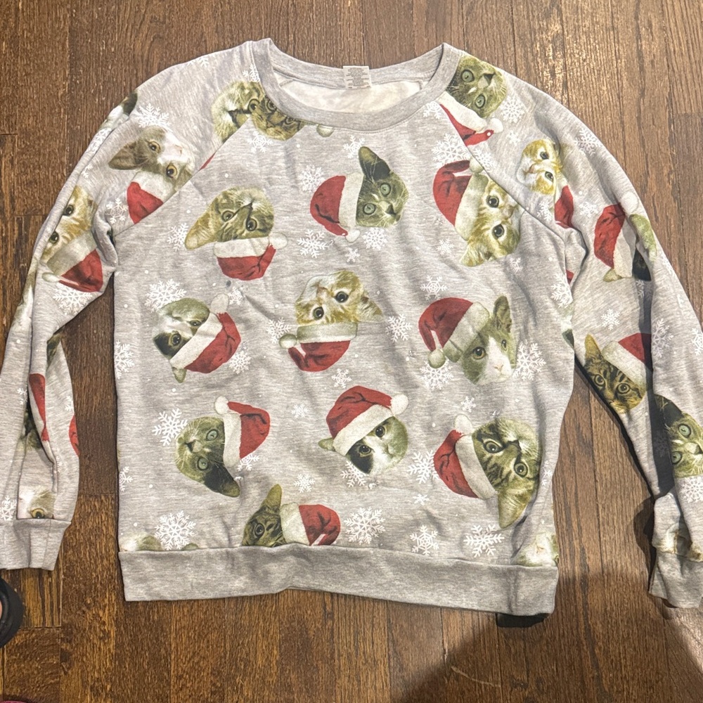 Gray Cat Print Men's Sweater
